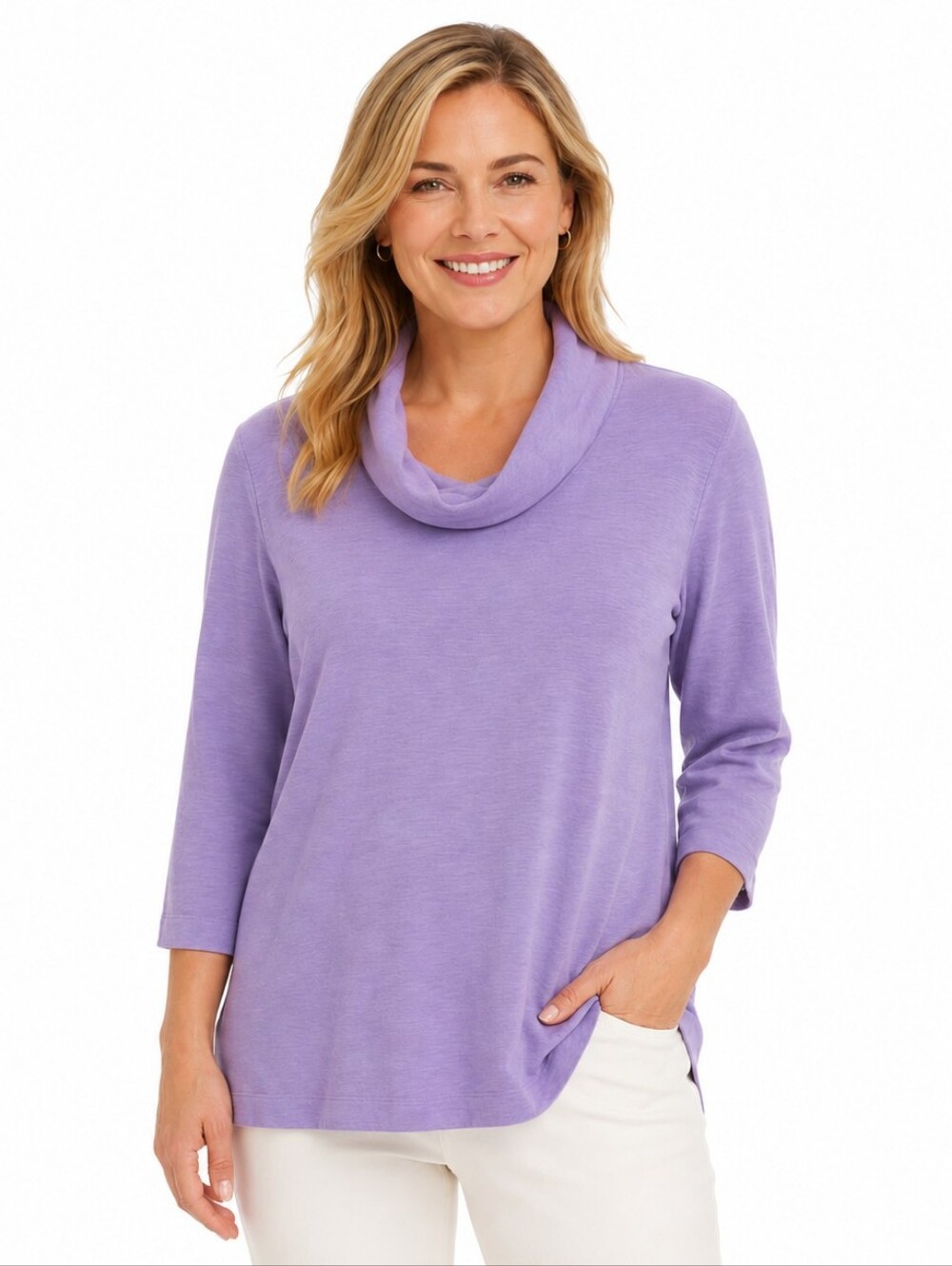 J. Jill Women's Cowl Neck Knit Top 3/4 Sleeve Solid Purple XL fall winter